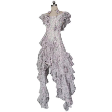 A Line Scoop Short Sleeves Floral Ruffles Prom Dresses Birthday Dress For Women SD253